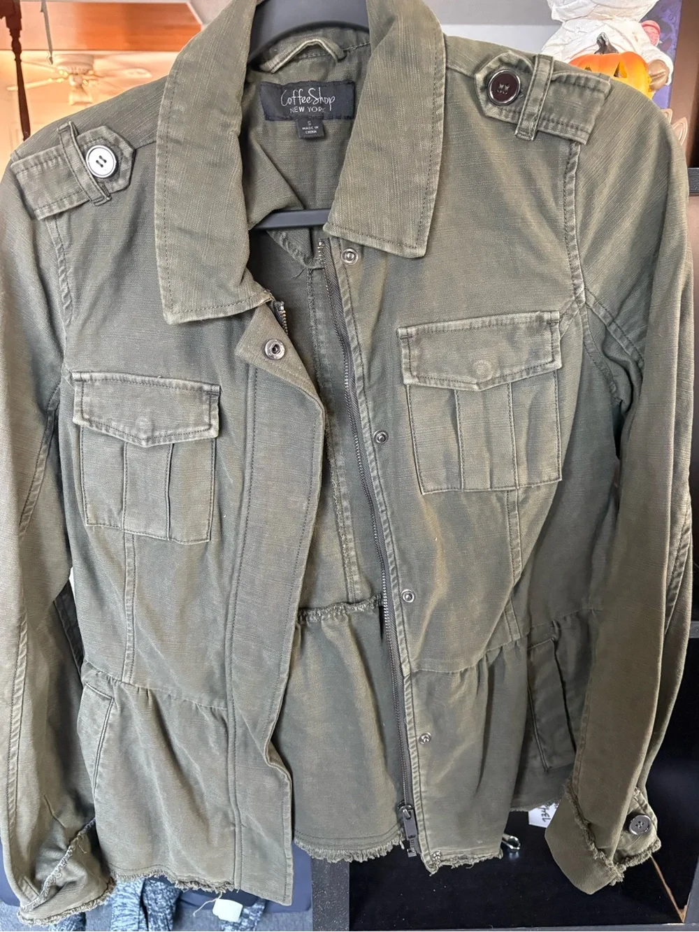 CoffeeShop Military-Style Olive Green Utility Jacket
